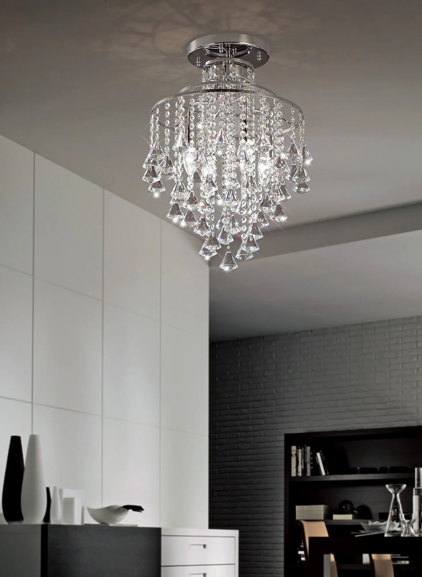 Inina Polished Chrome Crystal Ceiling Lights Diyas Flush Crystal Fittings
